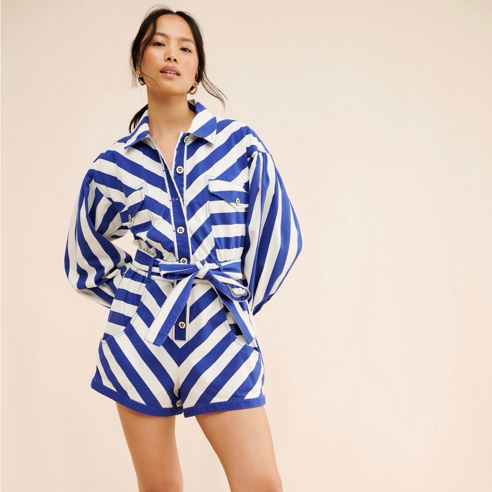 Farm Rio Blue and White Striped Romper - NWT - XL